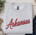 Arkansas Shadow Script Embroidered Crewneck