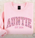 Auntie Floral Applique Embroidered Sweatshirt, Personalized with Established Year