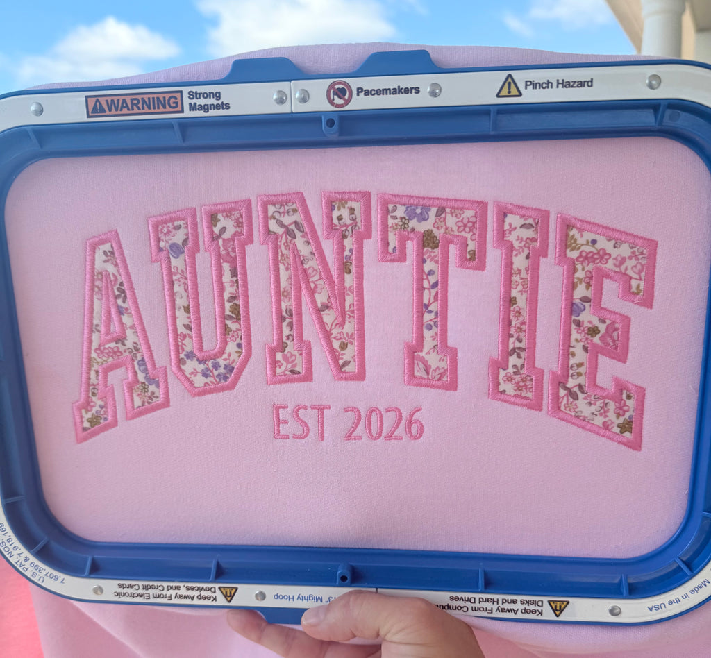 Auntie Floral Applique Embroidered Sweatshirt, Personalized with Established Year
