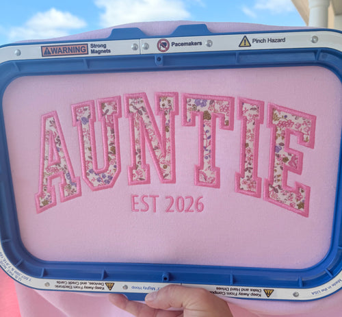 Auntie Floral Applique Embroidered Sweatshirt, Personalized with Established Year