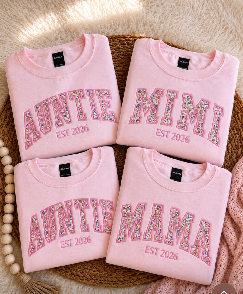 Auntie Floral Applique Embroidered Sweatshirt, Personalized with Established Year