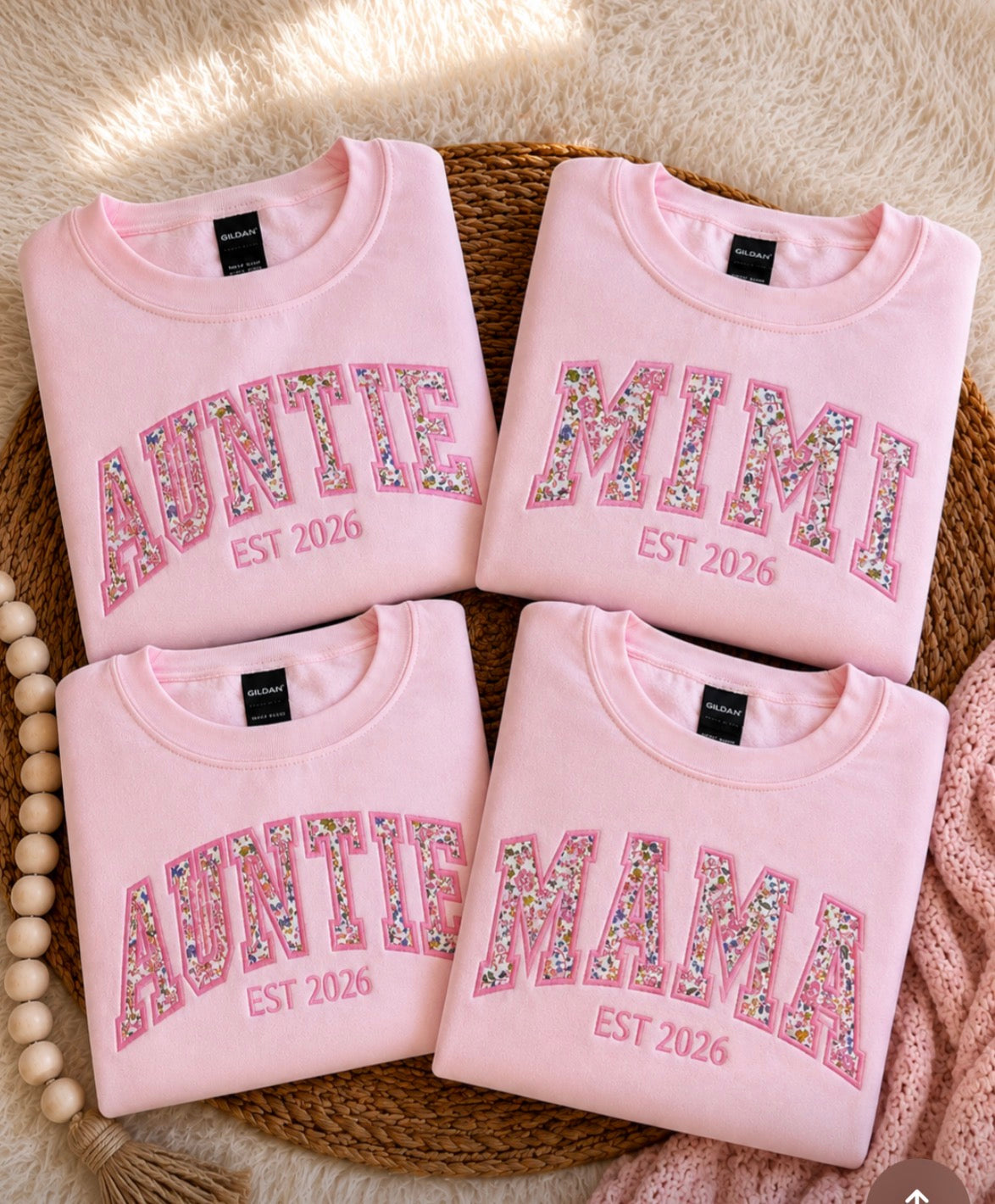 Auntie Floral Applique Embroidered Sweatshirt, Personalized with Established Year