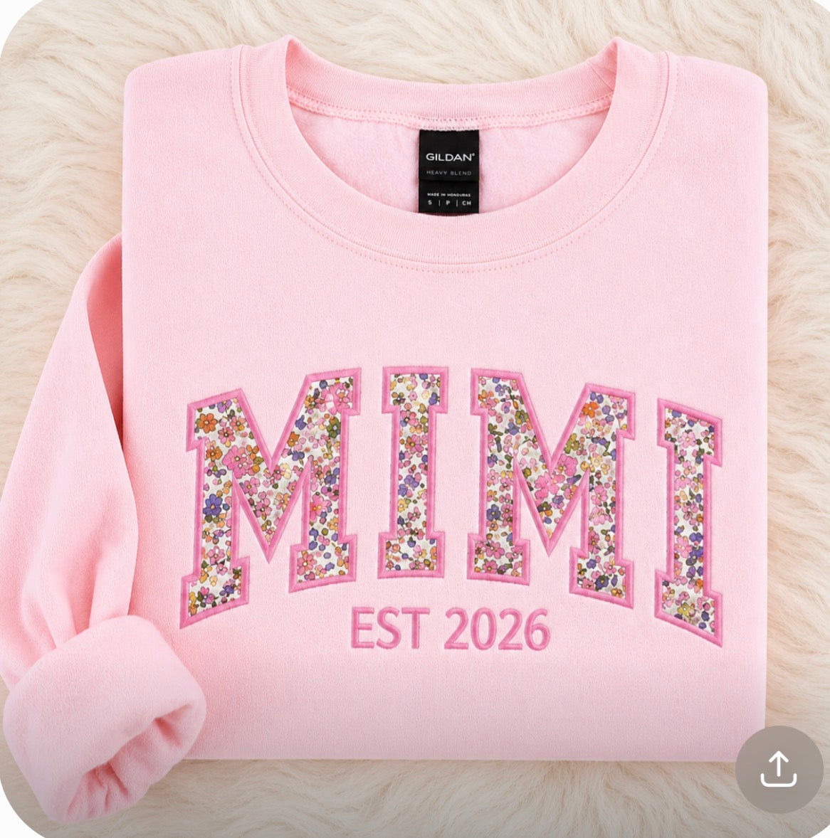 Mimi Floral Applique Embroidered Sweatshirt, Personalized with Established date