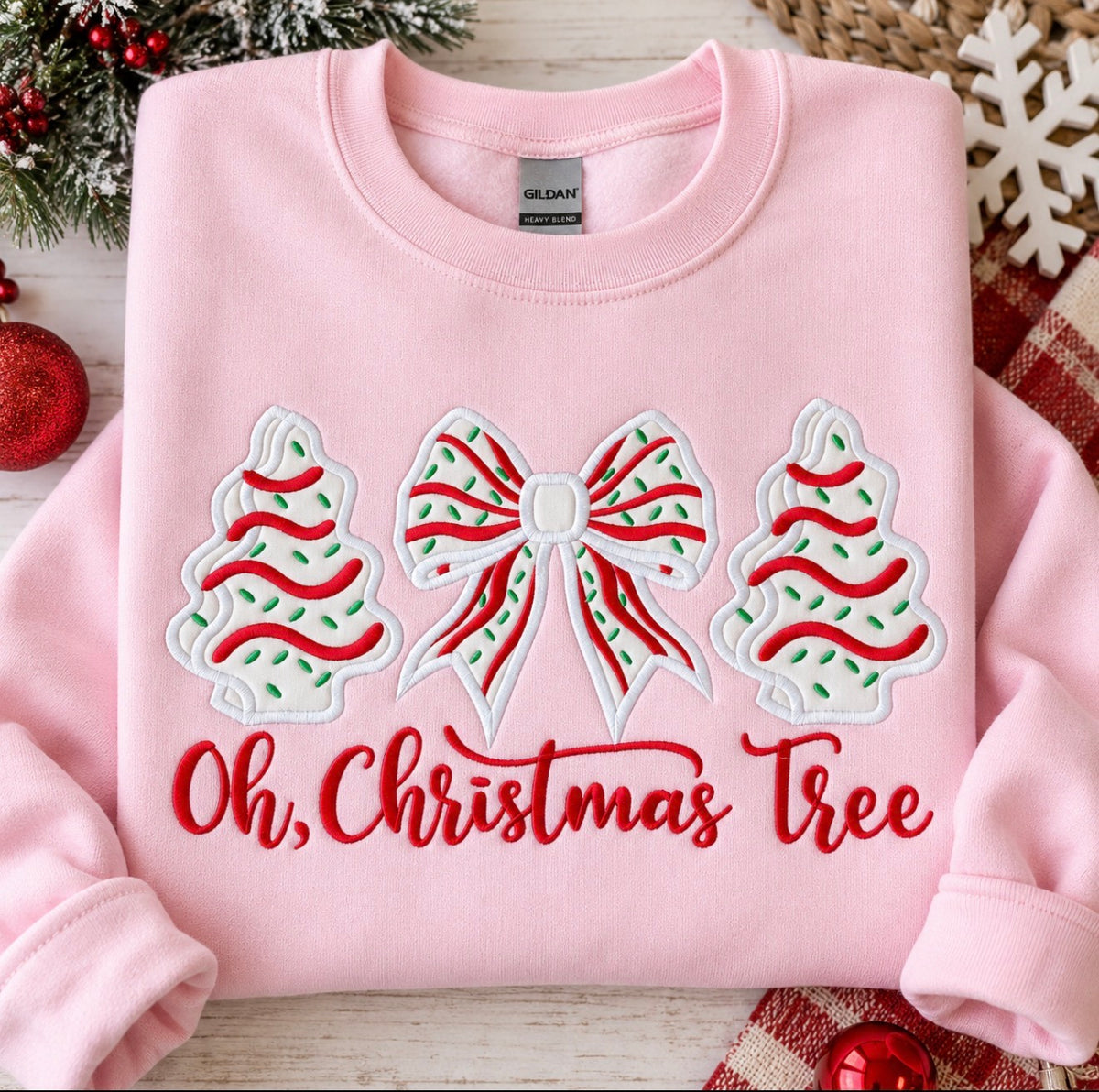 Oh Christmas Tree Embroidered Crewneck, Snack Cake Sweatshirt